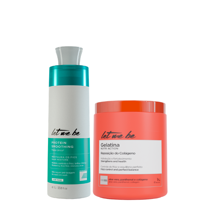 Alisado Protein Smoothing un solo paso | 1L + Mascarilla Gelatina: hidratación y reemplazo del colágeno | 1kg