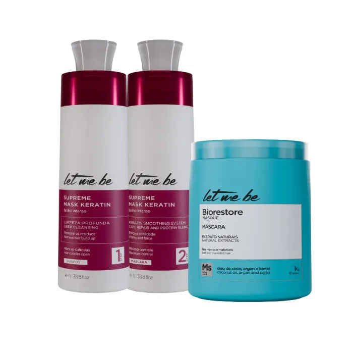 Kit Alisado Supreme Mask Keratin | 2x1L + Mascarilla ultra hidratante Biorestore | 1kg