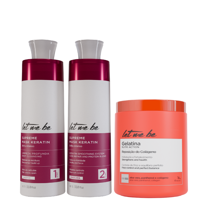 Kit Alisado Supreme Mask Keratin | 2x1L + Mascarilla Gelatina: hidratación y reemplazo del colágeno | 1kg