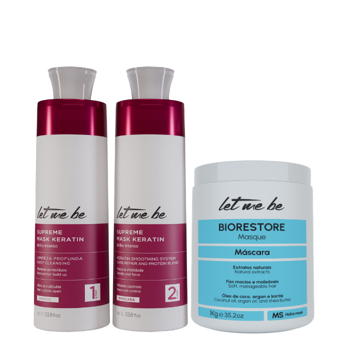 Kit Alisado Supreme Mask Keratin | 2x1L + Mascarilla ultra hidratante Biorestore | 1kg